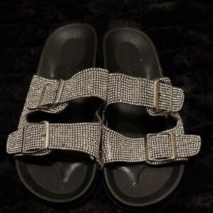 Madden Girl Silver Rhinestone Buckle Sandals